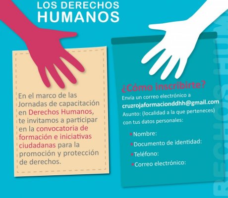 Fondo gráfico con manos y el texto Bogotá vive los derechos humanos